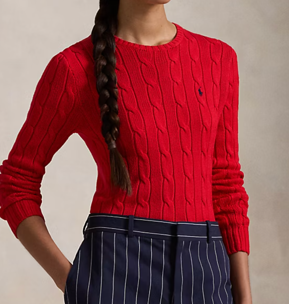 Cable-Knit Cotton Crewneck Sweater
