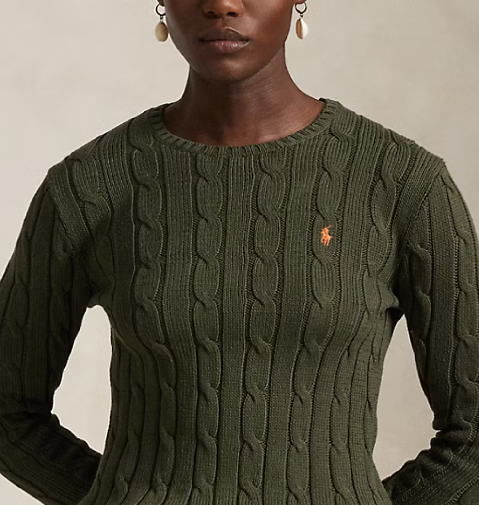 Cable-Knit Cotton Crewneck Sweater