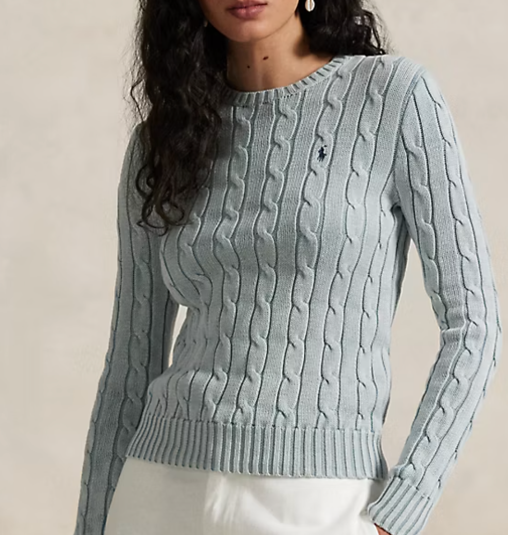 Cable-Knit Cotton Crewneck Sweater