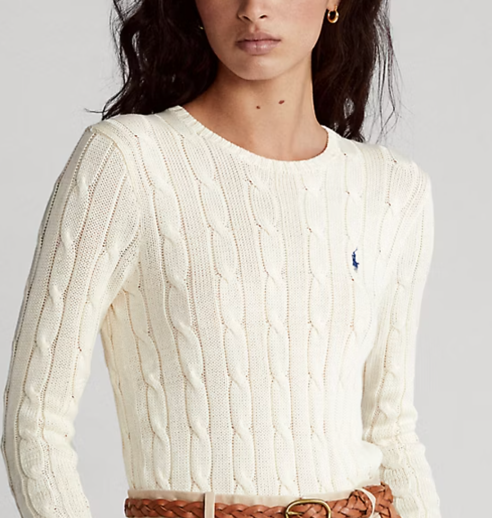 Cable-Knit Cotton Crewneck Sweater